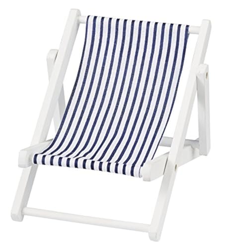 Hobbyfun Deko-Liegestuhl ca. 15 cm, Blau/Weiss, Holzgestell Weiss