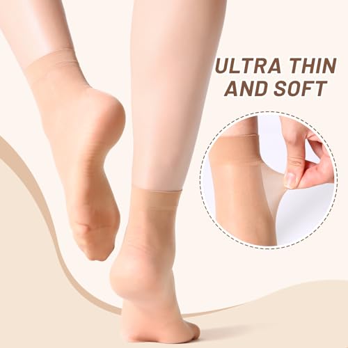 Image of 12 Pairs Women's Ankle High Sheer Socks for Women Nylon Socks Soft Tight Hosiery with Reinforced Toe