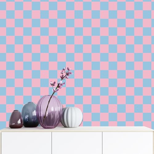 Amiya Pink Blue Checkered Contact Paper Peel and Stick Checkerboard Modern Wallpaper Mosaic Self Adhesive Vinyl Removable Wall Paper for Cabinets,Shelf Liner, Bedroom,17.3”X120”