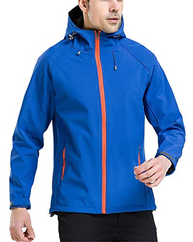 ZiXing Impermeable Chaqueta Softshell Outdoor con Capucha Abrigo al Aire Libre para el Senderismo, Camping, Caza, Pesca Azul real (Hombre) 3XL