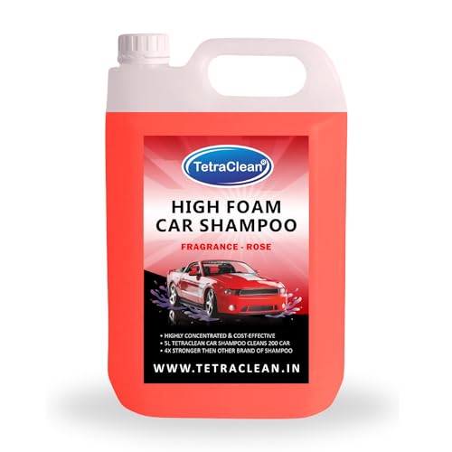 Image of Tetraclean Premium Car Shampoo | PH Neutral Formula | Thick Highly Concentrated Liquid Cleans Dirt, Grime | for Bucket, Foam & Snow Foam Wash | Home & Commercial Use | Rose Scented / 5 L