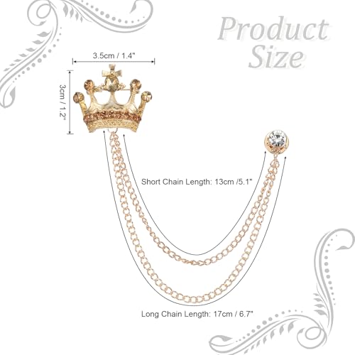 Image of PATIKIL Crown Hanging Chain Brooch Pins | Rhinestone Suit Pins Fashion Crystal Lapel Pins for Women Men