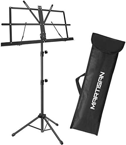 MARTISAN Sheet Music Stand Holder/Portable Folding Music Stand Super Sturdy Adjustable Height Tripod Base Metal Music Stand, Lightweight & Compact for Storage or Travel with Carrying Bag, Black