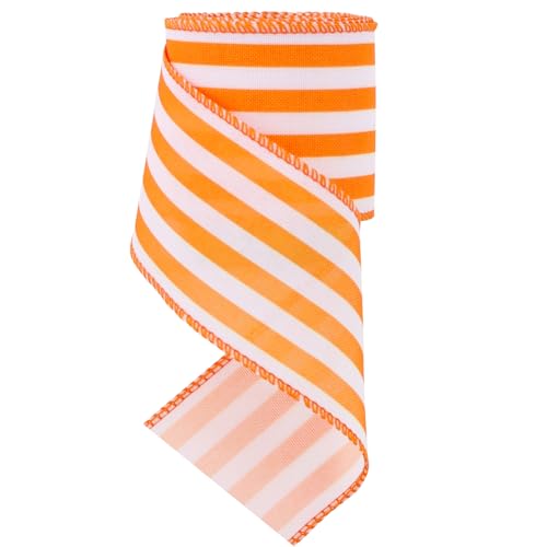 TONIFUL 2.5 Inch Orange Stripe Burlap Wired Ribbon Summer Spring Easter Ribbon for Gift Wrapping Wreath Bows Making Crafts Baby Shower Home Decoration Easter Decor (Orange 6yds)