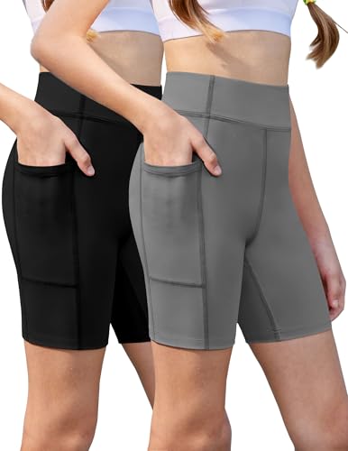 Zaclotre Shorts de bicicleta para meninas com bolsos infantil 12,7 cm, cintura alta, ioga, treino, c