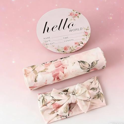 Image of Galabloomer Newborn Receiving Blanket Headband Set Baby Flower Swaddle