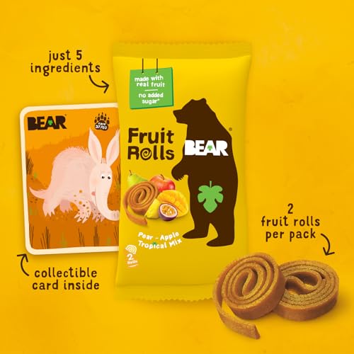 Image of BEAR Real Fruit Snack Rolls - Gluten Free, Vegan, and Non-GMO - Tropical - 36 Rolls, Healthy School And Lunch Snacks For Kids And Adults, 0.7 Ounce (Pack of 18)