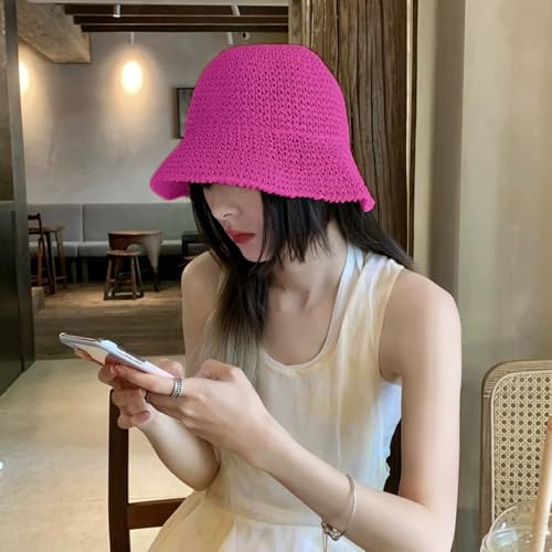 Image of Womens Floppy Straw Sun Hat Packable Wide Brim Summer Beach Hat Foldable Crochet Bucket Hats