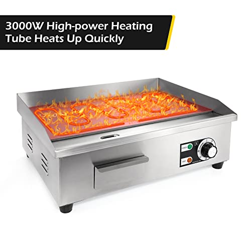 Dyna-Living Commercial Electric Griddle 22'' Flat Top Grill Countertop Griddle 3000W 110V Stainless Steel Teppanyaki Grill Large Electric Griddles For Restaurant Kitchen #TOP4