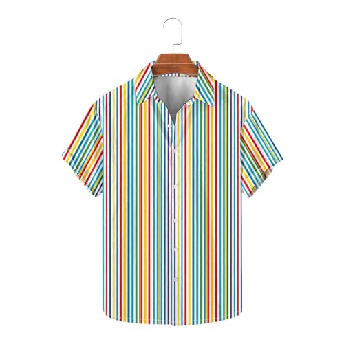 Mens Hawaiian Shirts Fashion Striped Printed Short Sleeves Lapel Summer Casual Blouse Tops Big Tall Boys Tops2