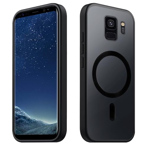 Tawarror Cover Magnetica per Samsung Galaxy S9, Compatibile con MagSafe, Traslucida Opaca Custodia per Samsung S9 PC Posteriore Anti-Graffio TPU Antiurto Antimpronta Sottile Protettiva Case, Nero