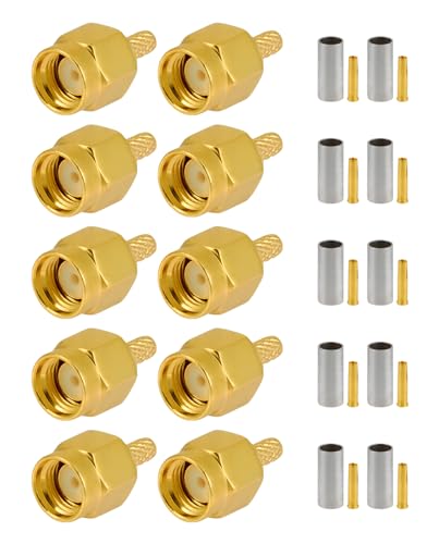 Vecys 10 PCS RP SMA Connectors RP SMA Male Crimp Connector for RG316 RG174 RF Coax Cable