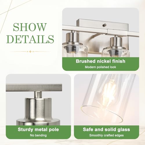 Image of MOKATNG 5-Light Bathroom Light Fixtures, Vanity Light with Clear Glass Shades, Brushed Nickel Bathroom Light Fixtures Over Mirror, Modern Bathroom Wall Lamp for Mirror Living Room Cabinet Bedroom