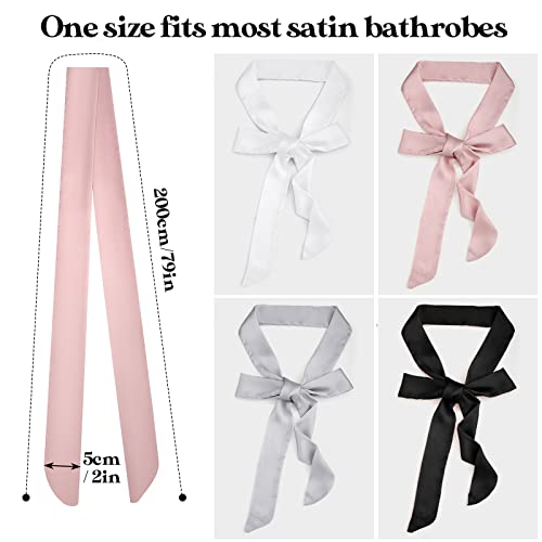 Sintege 4 Pcs Satin Robe Belt Replacement Bathrobe Waist Belt Long Sash for Wedding Dress Bridal Waist Special Occasion Accessories for Women Girls, 79 x 2 Inches, Black, White, Grey, Pink3