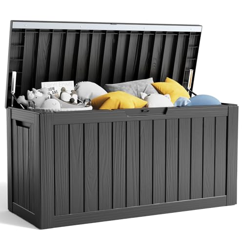 80 Gallon Resin Deck Box, Lockable Patio Outdoor Storage Box for Furniture, Garden Tools and Tools Storage, Waterproof Outside Storage Box – Black