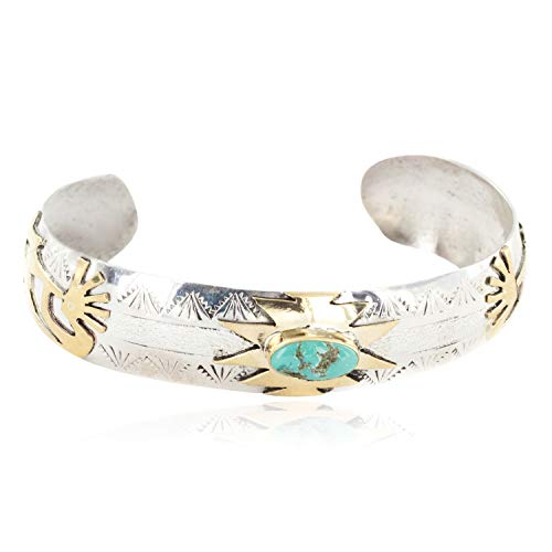 Navajo Handmade Spiderweb Turquoise Bracelet - 12kt Gold Filled & Sterling Silver, Authentic Native American Jewelry - View #9