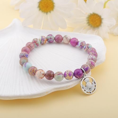 PARTNER Sassenach Inspirational Christmas Birthday Gifts for Women for Women Charm Scottish Thistle Blessing Bracelets Natural Stone Beaded Thistle Flower Jewelry for Her4