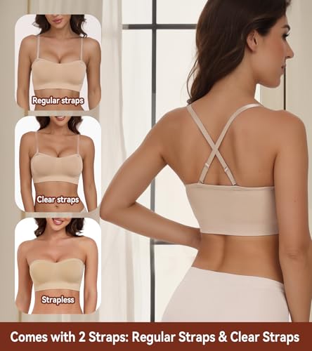 Image of Lemorosy Women's Wireless Bandeau Bra Multiway Bralette Seamless Non-Slip Silicone Comfortable Strapless Tube Top Bra