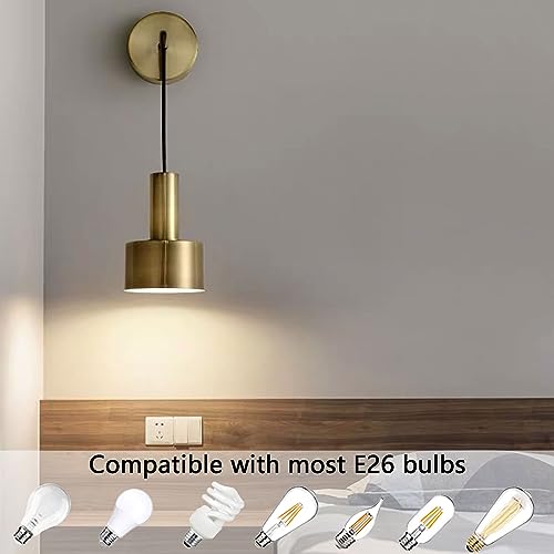 Image of Gold Indoor Wall Sconces Set of 2, Modern Adjustable Height Bedside Wall Lamp, Wall Mounted Lamp, E26 Brass Wall Lights Fixtures for Bedroom Living Room Hallway Corridor Stairs