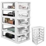 Tamaño compacto: ideal para espacios reducidos, maximiza la capacidad de almacenamiento sin renunciar al estilo, se adapta perfectamente a escritorios o estanterías, estantes de almacenamiento con cajones transparentes, organizador multiusos