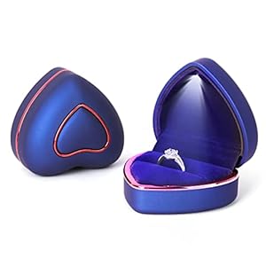 Rolin Roly Heart Shaped Ring Gift Box with LED Light Jewelry Ring Case Jewellry Display Ring Boxes For Proposal Wedding Ring Box Ceremony Engagement Proposal Anniversary (Royal Blue Heart Ring Box)