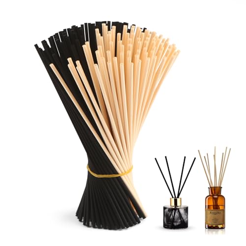 160pcs Reed Diffuser Sticks, 7.8 Inch Rattan Wood Sticks, Diffuser Refills, Thick Room Diffuser Sticks for Essential Oil, Fibre Reeds for Diffusers, Replacements for Home, Office (Black/Natural Mix)