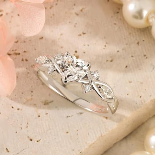 Image of Jeulia Moissanite Twig Ring for Women | Infinity Twist Heart Cut Promise Ring | 925 Sterling Silver Anniversary Wedding Gift for Her | Engagement Promise Band with Gift Box