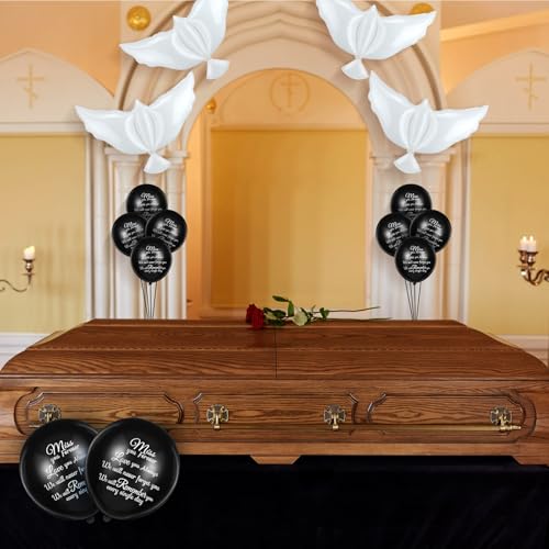 Image of Skylety 36 Pcs Memorial Balloons to Release with Dove Balloon,Black | Helium, Remembrance for Heavenly Birthday, Memorial Services, Release in Sky Ceremony, Forever in Hearts Messages