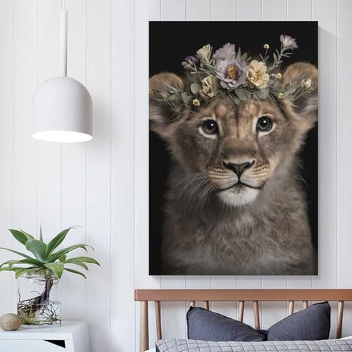 Décoration murale lionceau mignon de style nordique rétro sur toile 60x90