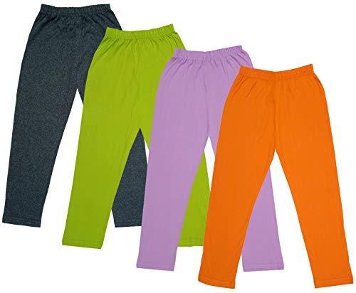 Image of IndiWeaves Girls Super Soft Cotton Solid Capri Pants (Orange, Purple, Green, Grey, 10-12 Years) Pack of 4