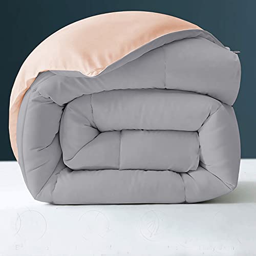 Image of Day Care - 400 GSM Hotel Quality-Down Alternative Reversible Comforter (90 inch x 100 inch Inches /228cm x 254cm) - Comforter Double Bed|Silver /Peach| TC - 450