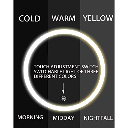 Afulili Led Lighted Makeup Mirror With 3 Color Lighting Dimmable Touch Screen Ewelry Storage Desktop Lighting Mirror Bedroom Mirror 360° Adjustment (Flat, White) #TOP3