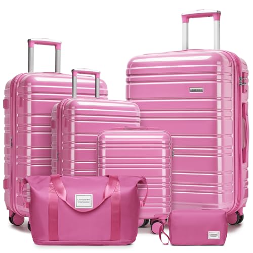 Image of LARVENDER Luggage Sets 6 Piece Hardside Expandable Suitcase with Wheels TSA Lock, PC+ABS Hardshell Lightweight Travel Luggage Sets for Women, Glossy Berry, 6 Piece Set