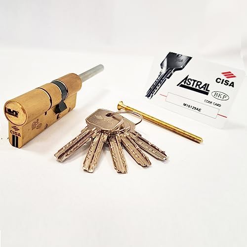 Cilindro Europeo CISA Astral S - 45/50 Mm, Ottone Nichelato, 5 Chiavi, Alta Sicurezza