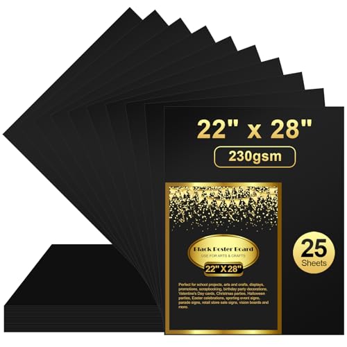 Image of 25 Pcs Black Poster Board 22 inch x 28 inch Paper Bulk, ROOKEA 250 GSM Vision Poster Boards for School Arts Craft Projects Presentations Drawing Scrapbooking Blank Graphic Display