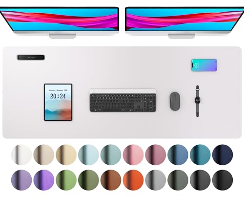 Aothia Large PU Leather Desk Pad Protector – Non-Slip Mouse Pad & Writing Mat for Office/Home, Waterproof, Easy to Clean (48" x 17", Pale Lavender White)