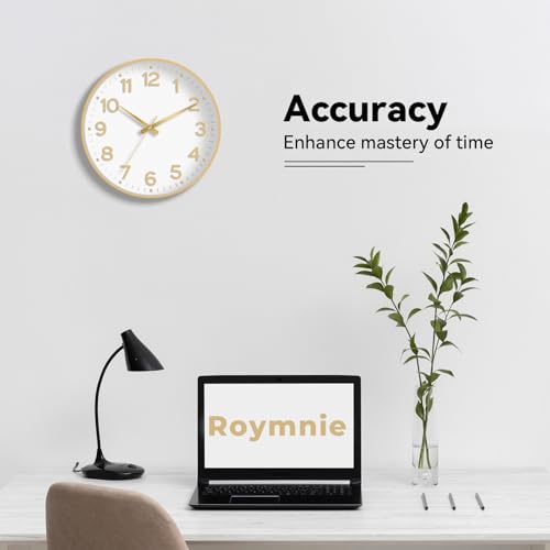 Image of Roymnie Wall Clock, Silent Wall Clocks Battery Operated 8 Inch-Modern Non Ticking Analog Clock Decorative for Kitchen Office Bathroom Bedroom(Gold)