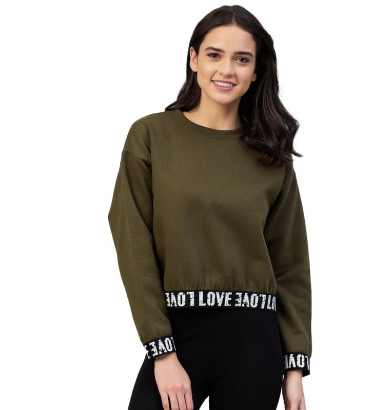 Women's Fleece Solid Long Sleeves Sweatshirt (Olive, 2XL)-PID55857-image-46
