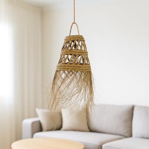 Generico Lámpara colgante de paja artesanal marroquí: estilo étnico, iluminación natural y acogedora 2403211008, 2403211001