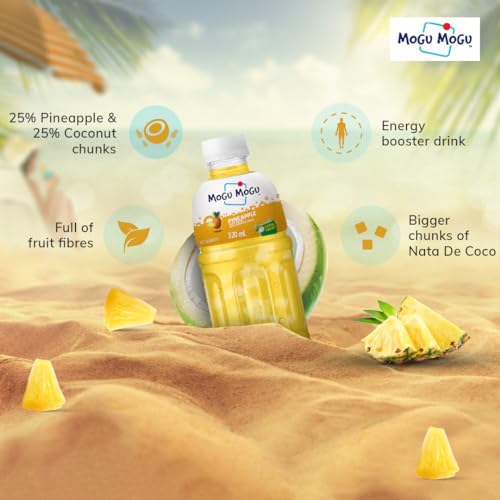 Image of Mogu Mogu Pineapple Juice Drink with Nata de Coco Jelly 320ml | Refreshing Tropical Thai-Made Sip & Chew Beverage.