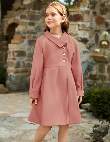 Image of GRACE KARIN Girls Dress Coat Kids Wool Lapel Long Button Jackets Fall Winter Outerwear Peacoat with Pockets 5-12Y