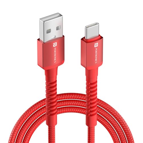Portronics Konnect X 60W 6A USB-A to Type C Fast Charging Cable With WARP/DASH/VOOC/SuperVOOC/FLASH Charging Support, Compatible with OnePlus, Oppo, iPhone 15 & other Type C Smartphone & Devices(Red)