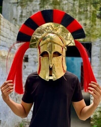 Medieval Full Brass Greek Helmet with Two Side Plume Knight Spartan