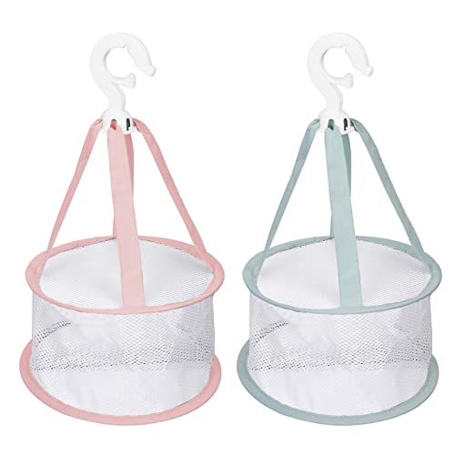 Arqumi 2 Pack Haning Drying Mesh Rack, Zipper Closure Mesh Rack Hanging Basket Beauty Sponge Egg Dryer Net with Hook, Pink+Green