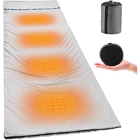 Heated Sleeping Bag Liner - Travel and Camping Sheet, Pocket-Size, Lightweight, 100% Cotton Flannel Fabric, Special Metal Heating Plate with Maximum Power 9W, USB Interface, NOT Including Battery Cover
