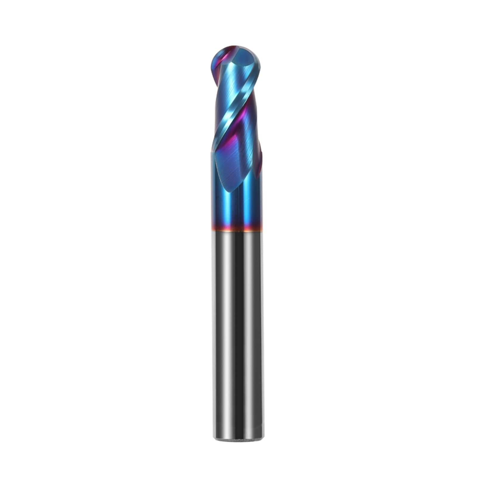 Fresa de carburo sólido dos flautas HRC65, punta esférica, recubierta tungsteno, R2-R10, 100L, herramienta acero con recubrimiento aleación