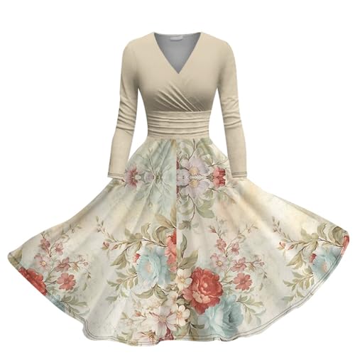 Robe au genou taille haute masquant les rondeurs pour silhouette élancée FNKDOR