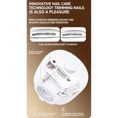 Electric Nail Clipper 3 in 1 Automatic Nail Trimmer with Magnetic Cover USB Rechargeable Polishing Tool with Magnifying Glass for Adults Kids Seniors (White) — view 3