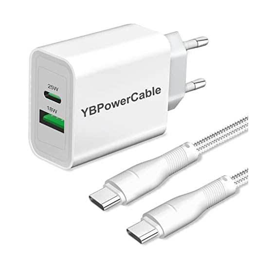 Cargador USB C PD 25W & 18W Quick Charge 3.0 y Cable para Samsung S22 Plus Ultra,Note 10 20,A52 A52S A72 A71 A73 5G,Xiaomi Redmi Note 11 10 9 11S 10S,2 Puertos Enchufe Móvil para iPhone 12 13 Pro MAX