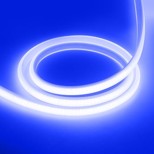 XUNATA 2 m flexibele neon LED, 220 V, hoge helderheid, COB-LED-strip met schakelaar, per snede 50 cm, IP65 waterdicht, lichtketting, blauw